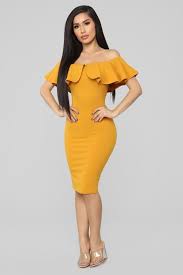 Dinner In The Gazebo Off Shoulder Midi Dress Mustard Dresses Summer Cocktail Dress Trendy Cocktail Dresses