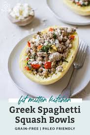 Greek Spaghetti Squash Bowls Fit Mitten Kitchen Recipe In 2020 Recipes Bbc Good Food Recipes Real Food Recipes