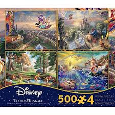 Thomas kinkade disney beauty and the beast puzzle. Thomas Kinkade Disney Dream 4 In 1 Puzzle Little Mermaid Beauty And Beast Aladdin Winnie The Pooh Toysplus