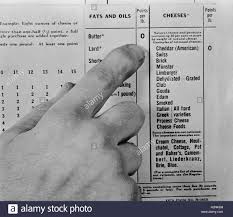 finger pointing to chart of point values for rationed food