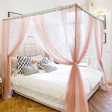 Diy himmelbett himmlisches schlafgemach selbst gemacht bett1 de : Asdfgh Verschlusselung Prinzessin Betthimmel 4 Ecken Post Bett Baldachin Vorhange Fur Teenager Madchen Boho Dekor Drei Offnungen Halt Insekten Fliegen Rosa 180x200cm 71x79inch Amazon De Kuche Haushalt