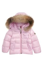 Toddler Girl S Moncler K2 Water Resistant Hooded Down Jacket With Genuine Fox Fur Trim Size 3y Pink Fur Trim Down Jacket Quilted Puffer Jacket