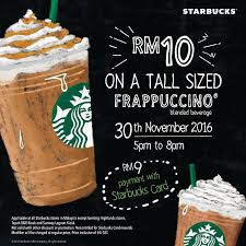 Walaupun harga minuman starbucks mahal, kita mesti rasa teringin nak minum kan? Starbucks Malaysia Rm10 Tall Sized Frappuccino Blended Beverage Rm9 Payment With Starbucks Card 5pm 8pm 30 November 2016 Harga Runtuh Harga Runtuh Durian Runtuh