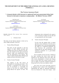 Torrens title generally involves one central land register. Pdf Assurance Fund In Malaysia Lesson Learnt From Sir Robert Torrens Anesh Ganason Academia Edu