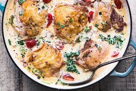 Creamy Tuscan Chicken Thighs Recipe On Yummly Yummly Recipe Chicken Thigh Recipes Tuscan Chicken Baked Chicken Thighs