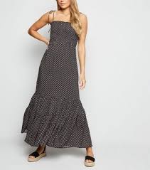 Newlook Black Geometric Shirred Tiered Maxi Dress Tiered Maxi Dress Maxi Dress Dresses