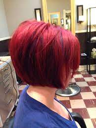 Fire Engine Red With Purple Peekaboo Highlights Short Bob Hair Hair Affair Thick Hair Styles Short Bob Hairstyles