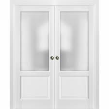 Mwwp episode 4 frosted pantry door. Solid Panel Interior Doors Felicia 3312 Matte White Top Mount 13ft Rail Hangers Heavy Set Sturdy Double Barn Door 64 X 84 Inches With Frosted Glass 12 Lites Sliding Pocket Doors