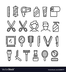 Hair Salon Icons Beautiful Hairstyle And Haircut Vector Line Symbols Illlustration Of Equipment Barbershop Shampoo And Com Hair Salon Hair Icon Mini Drawings