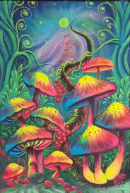 Mushrooms Fluorescent Painting Glow In Dark Uv Glow Etsy In 2021 Psychedelic Drawings Trippy Painting Fluorescent Painting