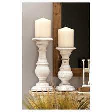 These rustic candle holders can be customized too. Set Of 3 Rustic Pillar Candle Holder White Olivia May In 2020 White Candle Holders Wood Turned Candle Holders White Candle Sticks