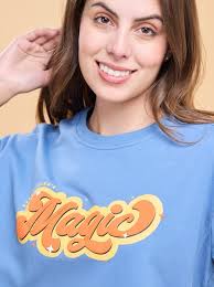 Enamor Elemental Blue Cotton Printed Lounge T-Shirt