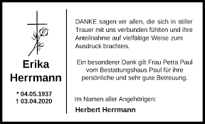 Services were held june 8 at g. Traueranzeigen Von Erika Herrmann Nordwest Trauer De