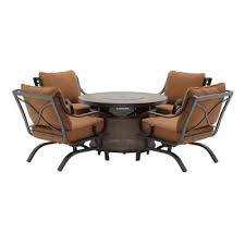 Hampton Bay South Grove 5 Piece Aluminum Patio Fire Pit Conversation Set With Cashew Cushions S18a2 Fire Pit Seating Outdoor Lounge Area Outdoor Furniture Sets