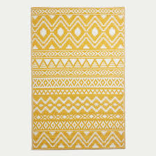 Eco friendly outdoor rugs /mats made from recycled uv treated plastic and hand woven washable, just shake or hose off for easy razzino furniture. Anna Aztec Yellow White Outdoor Rug