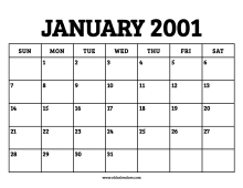 January 2001 Calendar Printable Old Calendars And see for each day the sunrise and sunset in january 2001 calendar. january 2001 calendar printable old