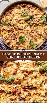 Easy Stove Top Creamy Shredded Chicken Best Chicken Recipes Cooking Chicken To Shred Shredded Chicken