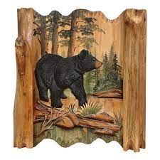 Black Bear Forest Carved Wood Wall Art Carved Wood Wall Art Bear Wall Art Wood Art