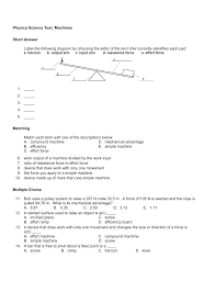 15 = 45 lb / e = 3 lb. Physica Science Test Machines Short Answer Label The Following
