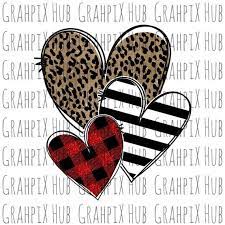Leopard Plaid Stripe Hearts Png Sublimation Design Digital Download Sublimation Dtg Printing Cricut Projects Vinyl Vintage Valentine Cards Cricut Creations
