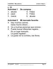 1 unit resource book 4 write the afﬁ rmative tú command . All Rights Reserved P 91 Actividad 5 En El Mercado 1 Collar 2 Cuero 3 Ollas 4 Course Hero