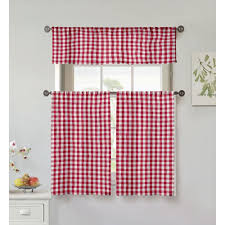 Duck River Umid Kitchen Valance In Tiers Garnet 15 In W X 58 In L 3 Piece Red Kitchen Curtain Sets Kitchen Curtains Small Window Curtains