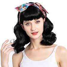 That's why many older women opt for very short bobs with volume on top and graded edges are an excellent match for oval faces. Amazon Com Bybrana Hair 50s Wig Rockabilly Vintage Wig Wavy Black Wig With Bangs Bettie Page Wig For Woman For Cosplay Daily Use 14 Beauty