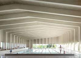 A Cross Laminated Timber Roof Covers This Six Lane Swimming Pool Which London Firm Hawkins Brown I Swimming Pool Architecture Architecture Timber Architecture