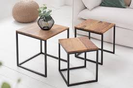 Design Beistelltisch 3er Set Elements 40cm Sheesham Metallgestell Schwarz Riess Ambiente De In 2020 Design Beistelltisch Beistelltische Wohnzimmer Wohnzimmertische