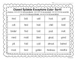 Closed Syllable Exceptions Color Sort Ind Old Olt Ild And Ost Closed Syllables Syllable Phonics Words