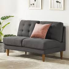 This armless loveseat features an exposed polished stainless steel frame, button tufted cushions and curved designer legs. Mellow 48 8 Armless Loveseat Reviews Wayfair