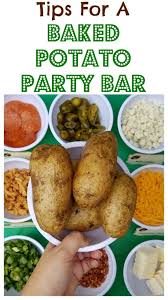 Because potatoes are quite economical, they make a great main dish when feeding a crowd. Football Party With A Baked Potato Bar Baked Potato Bar Party Food Bars Potato Bar
