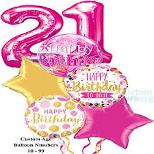 Happy birthday balloons for any age and milestone birthday celebration inflated with helium available for delivery in new york city, brooklyn and queens. My Custom Balloons Happy 21st Birthday Balloon Bouquet Delivery