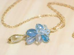 The Santa Maria Pendant Santa Maria Blue Aquamarine Cluster Pendant With Scapolite Elegant Statement Necklace Valltasy Elegant Statement Necklace Blue Gemstone Necklace Aquamarine Pendant