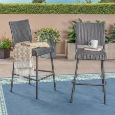 Noble House Timothy Gray Wicker Outdoor Bar Stool 2 Pack 41639 The Home Depot Outdoor Bar Stools Patio Bar Stools Outdoor Furniture