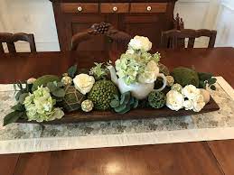 Dough Bowl Summer Decoration For Dining Room Table Used Hydrangea And Ranuncu Dining Room Table Centerpieces Dining Table Centerpiece Dining Room Table Decor