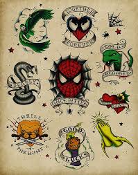 Spiderman Flash Tattoo Flash Sheet Marvel Tattoos Vintage Tattoo