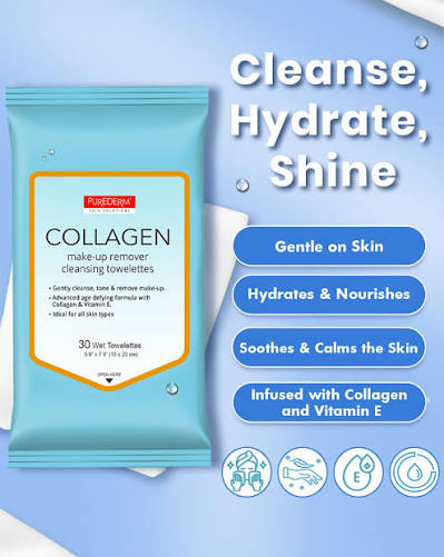 Cleanse, hydrate, and glow up effortlessly! ✨ 𝗣𝘂𝗿𝗲𝗱𝗲𝗿𝗺  𝗖𝗼𝗹𝗹𝗮𝗴𝗲𝗻 𝗠𝗮𝗸𝗲𝘂𝗽 𝗥𝗲𝗺𝗼𝘃𝗲𝗿 𝗧𝗼𝘄𝗲𝗹𝗲𝘁𝘁𝗲𝘀 leave  your skin soft, soothed, and ready to shine. 💧💙 ✓ Try it today and feel  the difference! 🛒 𝗔𝘃𝗮𝗶𝗹𝗮𝗯𝗹𝗲