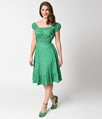 1940s Pinup Dresses For Sale 1940s Style Kelly Green White Dot Cap Sleeve Peasant Swing Dress 48 00 Vintage Polka Dot Dress Vintage Dresses 50s Pretty Dresses