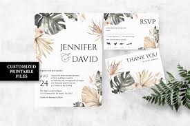 Tropical Wedding Invitation Palm Leaves Pampas Grass Invite Etsy Tropical Wedding Invitations Beach Wedding Invitations Wedding Invitation Sets