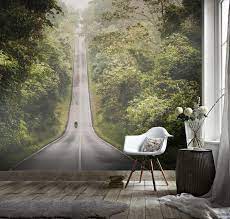3d Empty Silent Forest Road Wallpaper Removable Self Etsy Mural Wallpaper Wall Murals Wallpaper
