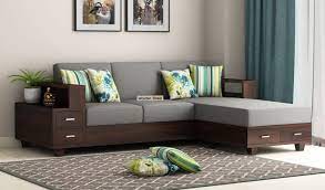 Buy Solace L Shaped Wooden Sofa Walnut Finish Online In India Wooden Street In 2020 Wooden Sofa Designs Living Room Sofa Design Wooden Sofa Set