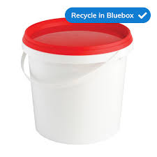 A cylindrical vessel with a handle; Buckets Pails Hdpe Bluewater Recycling Association
