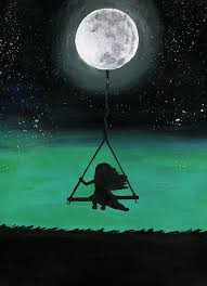 Swinging From The Moon By Annica Johnson Etsy Art Prints Moon Painting Sky Painting