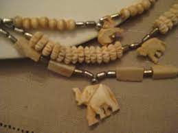 Bone Elephant Necklace Carved Bone Elephant Pendanta Carved Bone Beads Beads Silver Metal Beads Multi Strand Necklace Elephant Necklace Metal Beads Bone Beads