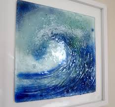 Fused Glass Wave Made From Clear Glass With Frits And Enamels Fused Glass Panel Glass Art Techniques Sea Glass Art