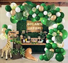 Compare prices on popular products in home decor. Amazon Com 140pcs Jungle Party Balloons Garland Arch Kit 12 10 5 Gold Green Ball In 2021 Dinosaur Party Decorations Animal Birthday Party Safari Animals Birthday