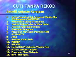 .awam (6.8mb) dan streaming kumpulan lagu kelayakan cuti tanpa rekod guru sebagai penjawat awam (6.8mb) mp3 terbaru di metrolagu dan untuk melihat detail lagu kelayakan cuti tanpa rekod guru sebagai penjawat awam klik salah satu judul yang cocok, kemudian untuk link. 1 Tafsiran Cuti N Sebarang Tempoh Seseorang Pegawai