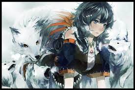 She has brown skin, blue eyes, and black hair. Animal Black Hair Blue Eyes Long Hair Original Wolf Yamato Aoiaoiao921 Konachan Com Konachan Com Anime Wallpapers