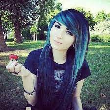 Take good care of your hair. Pretty Emo Girl Red Flower Cool Hair Blue Black Cute Eyes Liked On Polyvore Featuring Beauty Produ Hair Styles Scene Hair Girls With Black Hair